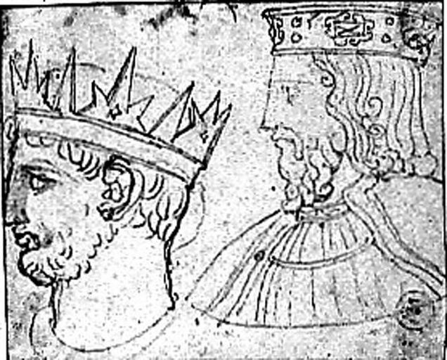 Main de justice (Partie du sceptre de Charlemagne, collier de l'ordre de Saint-Louis et autres détails). Verso : Deux têtes de rois (barbus et couronnés)_1