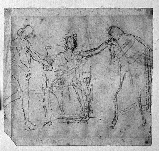 Ensemble de la composition ; Histoire d'Alexandre le Grand ; verso : vague étude de draperie_0