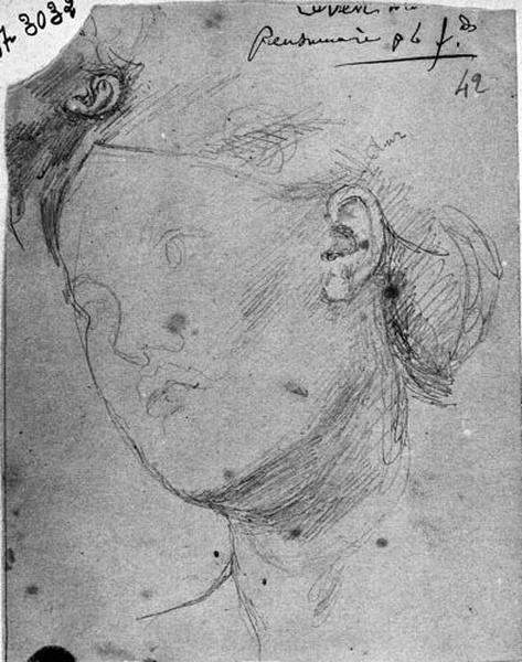 Tête de jeune fille (De trois quarts à gauche, avec reprise de l'oreille), Jean-Auguste-Dominique Ingres, 19e siècle