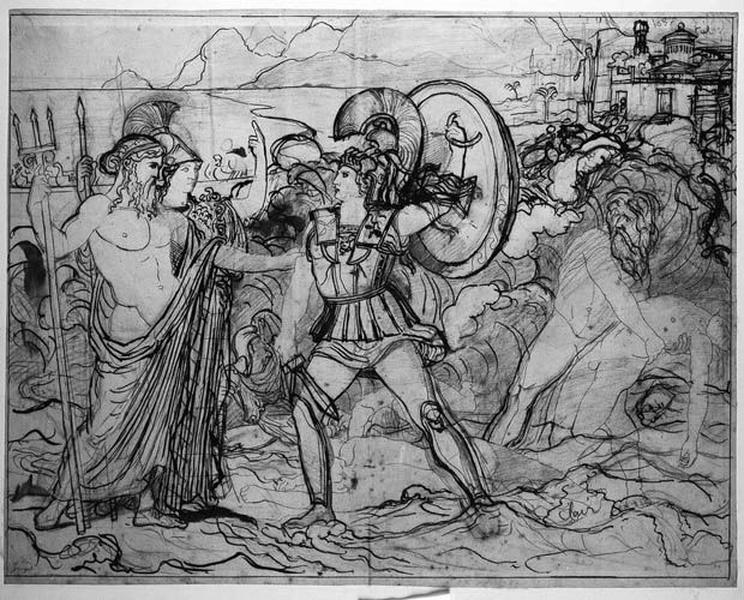 Ensemble de la composition : Minerve et Neptune arrêtant la colère d'Achille_0