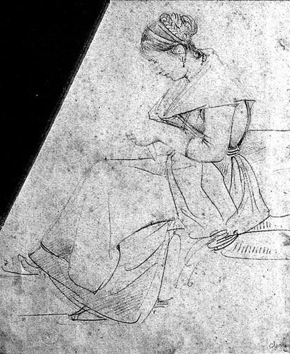 Jeune Femme assise et tricotant (verso : La Chapelle Sixtine) : Moine debout (de profil à gauche)_0