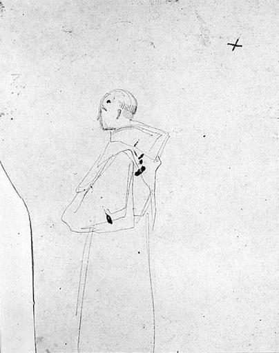 Jeune Femme assise et tricotant (verso : La Chapelle Sixtine) : Moine debout (de profil à gauche)_1
