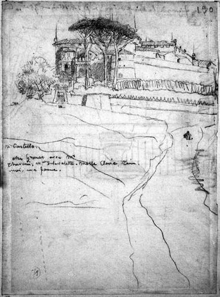 Un chemin menant à un bourg fortifié ; au verso : Fontaine sur un balcon_0