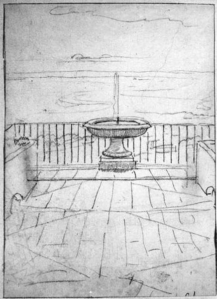 Un chemin menant à un bourg fortifié ; au verso : Fontaine sur un balcon_1