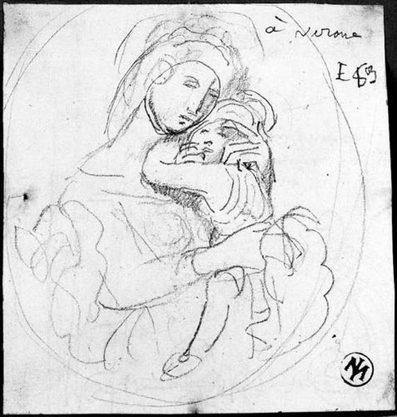 Vierge assise ; Au verso : fragments d'ornements_0