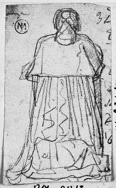 Chanoine agenouillé de dos ; Au verso : femme de profil en buste_0