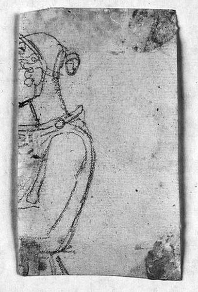 Chanoine agenouillé de dos ; Au verso : femme de profil en buste_1
