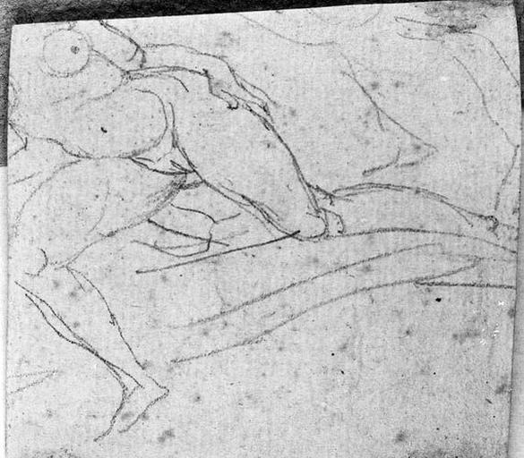 Femme et satyre (tous deux nus et accroupis, la femme entre les jambes du satyre). Au verso : Femme nue, sans tête, jambes écartées_1