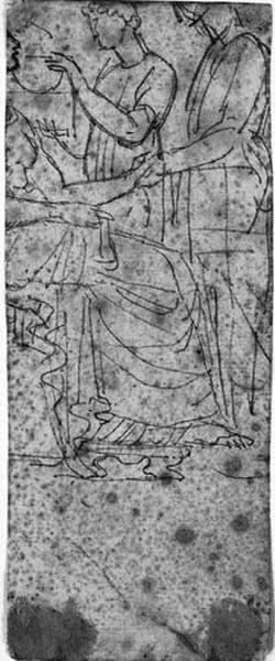 Serpent enroulé autour d'un tronc d'arbre ; verso : Trois personnages dont une femme assise_1