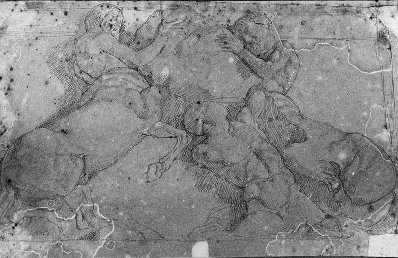 Combat des Centaures et des Lapithes ; verso : tête de femme appuyée à un fauteuil_0