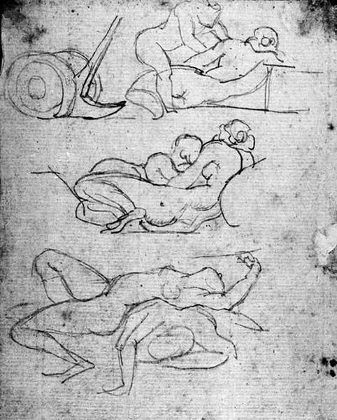 Couple faisant l'amour ; Au verso : trois groupes de personnages nus couchés_1