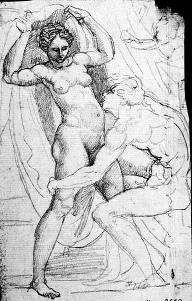 Couple nu ; Au verso : L'Amour montrant à Apollon Daphné assise sur un lit_0