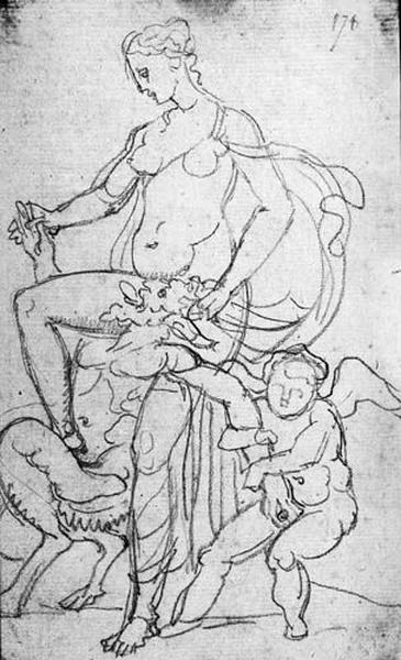 Femme nue chevauchant un satyre ; Au verso : Trois Personnages et deux femmes drapées_0