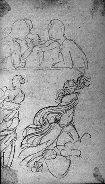 Femme nue chevauchant un satyre ; Au verso : Trois Personnages et deux femmes drapées_1