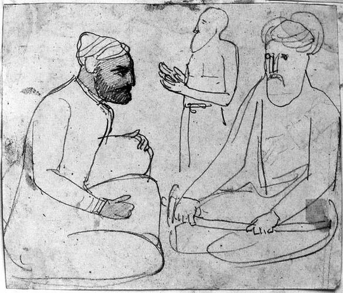 Trois Persans ; Au verso : Dessinateur dans un paysage sylvestre_0