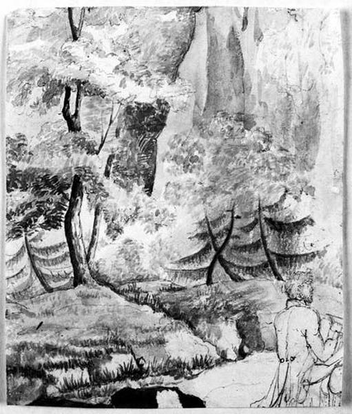 Trois Persans ; Au verso : Dessinateur dans un paysage sylvestre_1
