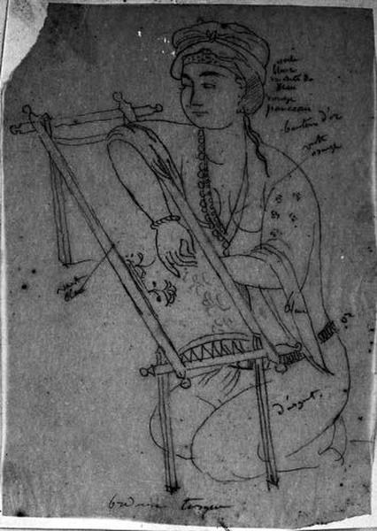 Femme orientale devant un métier à tapisserie_0