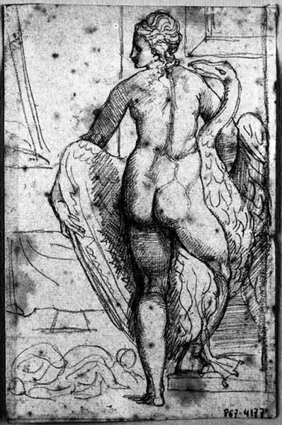 Léda et le cygne ; Au verso : Homme enlaçant une femme par derrière_0