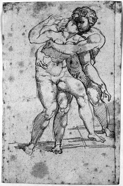 Léda et le cygne ; Au verso : Homme enlaçant une femme par derrière_1