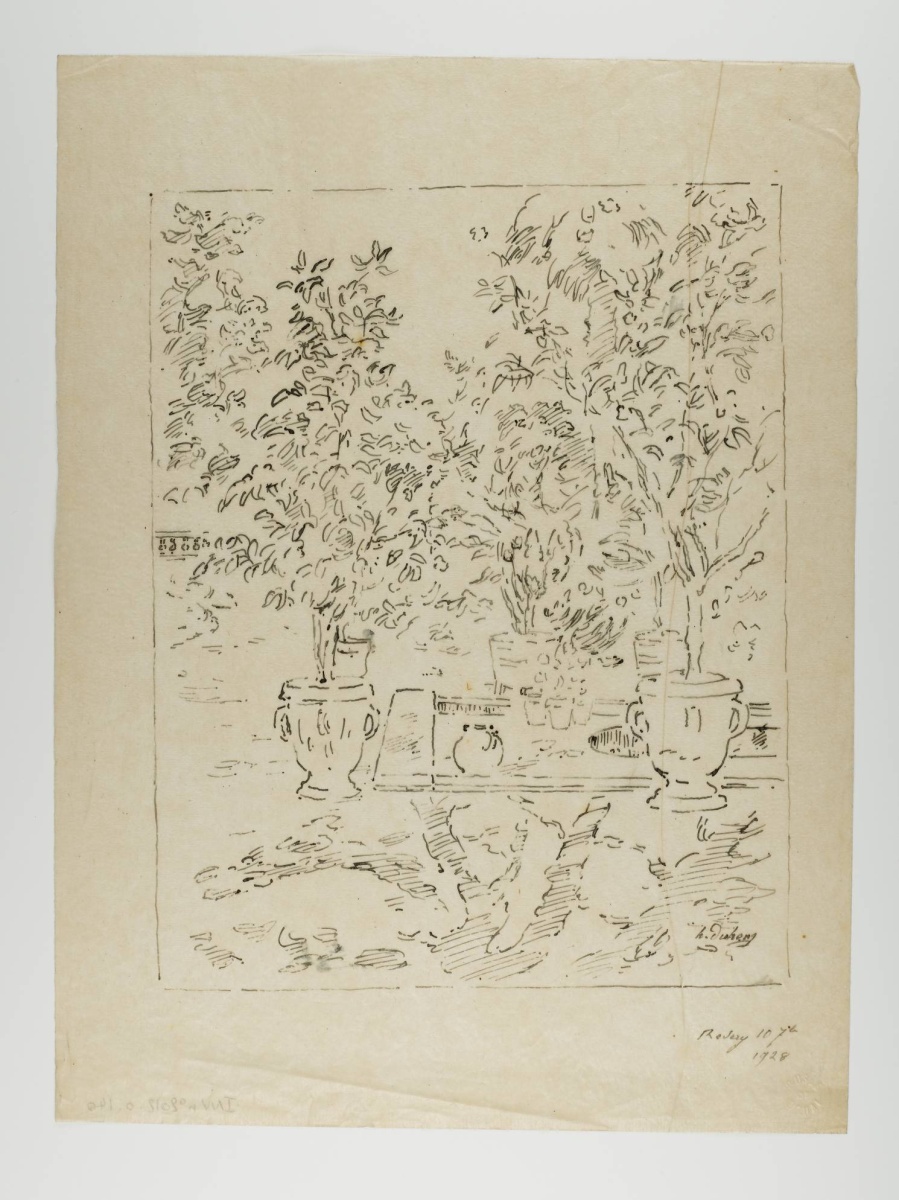 Arbres en pot dans un jardin, Henri Duhem, 1928