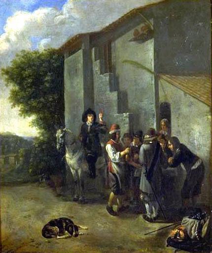 Halte à la porte d'un cabaret, Johannes Lingelbach, 17e siècle