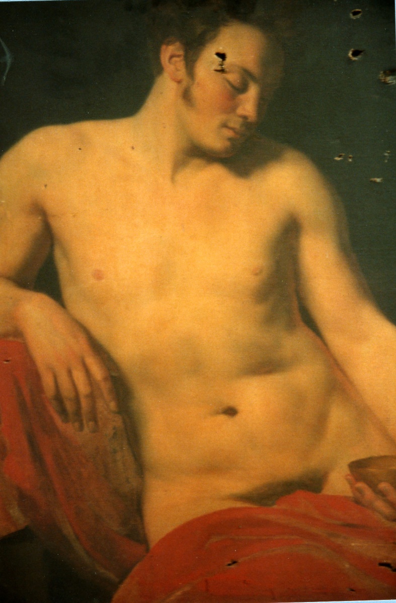 Homme assis tenant une coupe dans la main, Jean-Augustin Franquelin, 19e siècle