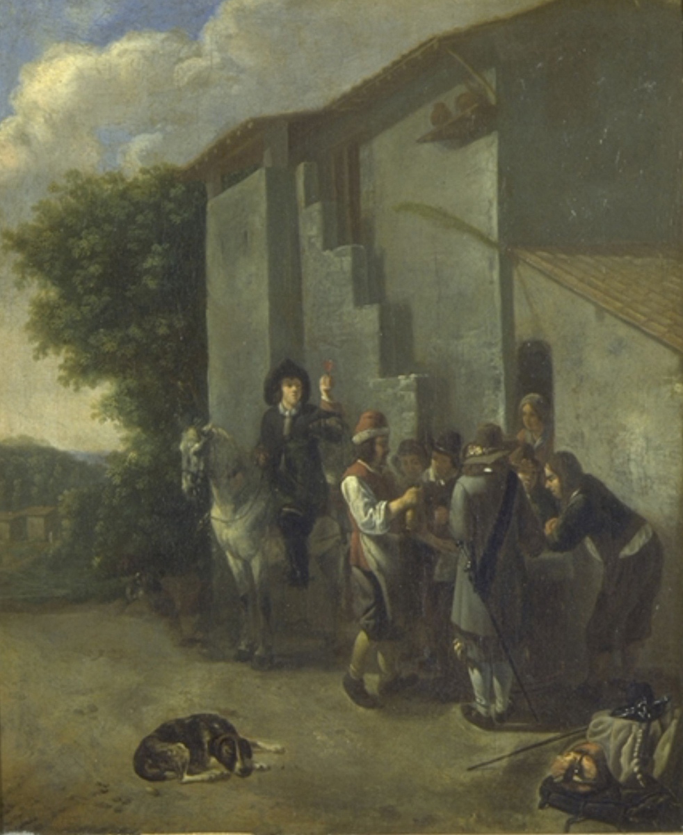 Halte à la porte d'un cabaret, Johannes Lingelbach, 17e siècle