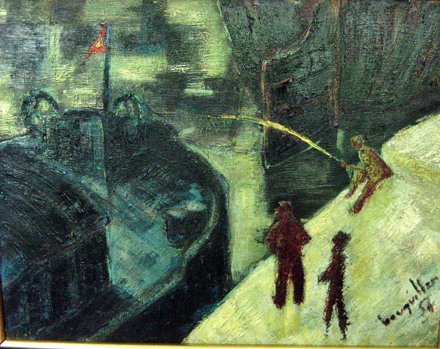 Le Pêcheur aux péniches, Robert Bouquillon, 20e siècle