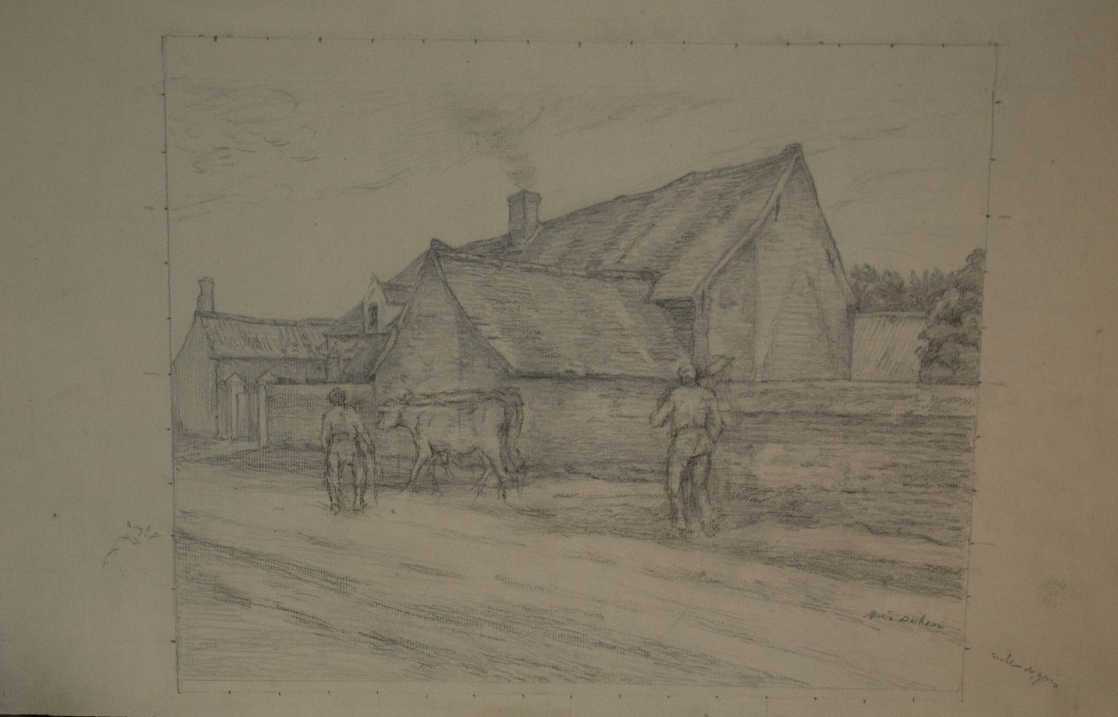 Paysans devant une ferme, Marie Duhem