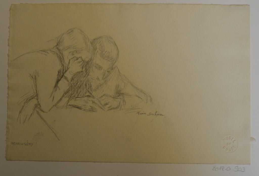 Henri corrigeant un travail de Rémy Duhem, Marie Duhem, 2e moitié 19e siècle, 1ère moitié 20e siècle