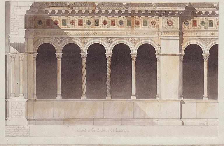 Vue intérieure du cloître Saint-Jean-de-Latran à Rome, Constant Moyaux, 2e moitié 19e siècle