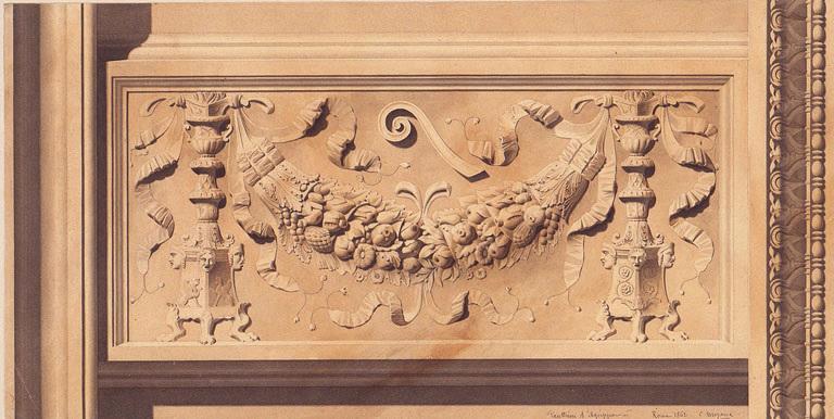 Frise avec guirlande ; Frise d'après le Panthéon d'Agrippa, Constant Moyaux, 1862
