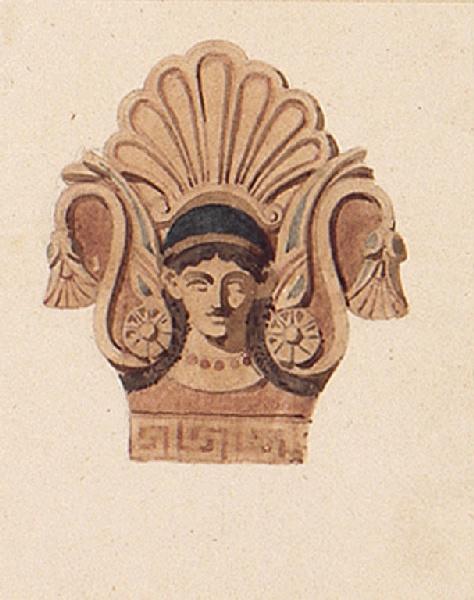 Palmette sculptée ; Mascaron vue de face d'après une sculpture de Pompéï, Constant Moyaux, 2e moitié 19e siècle