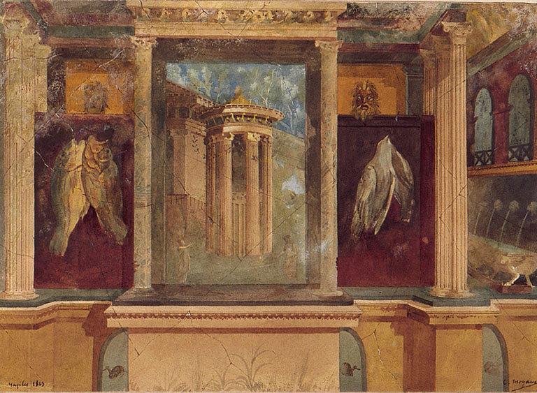 Vue d'un temple et natures mortes, Constant Moyaux, 1863