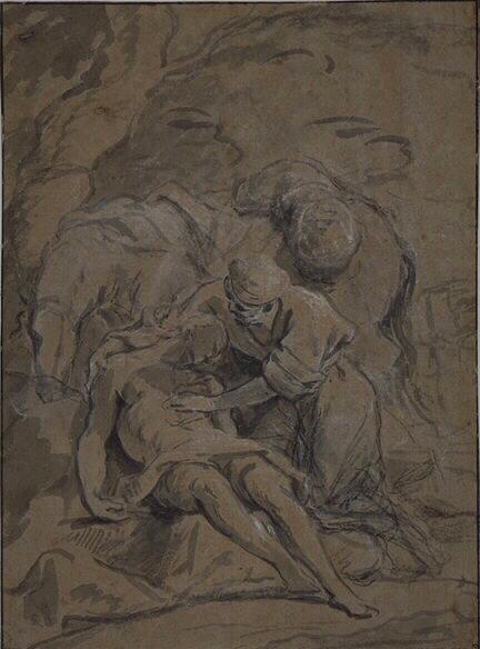 Le bon samaritain (recto) ; Croquis pour son tableau, Jésus à Emmaüs (verso), Jean Restout