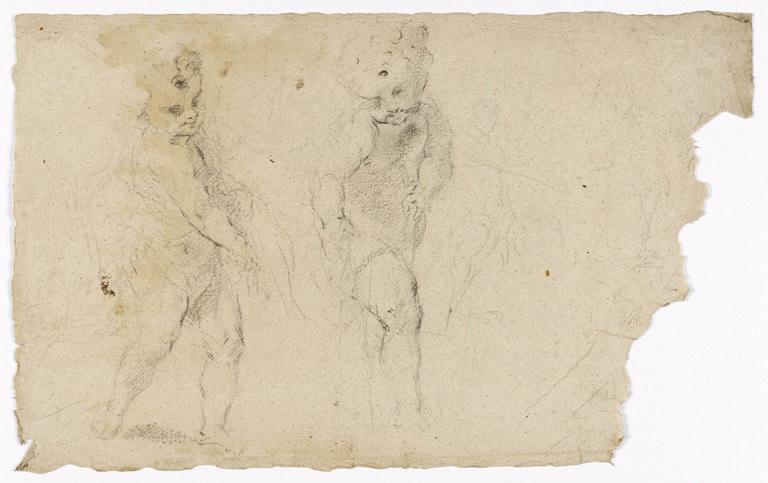 Etudes d'enfant debout (recto) ; Enfant debout et étude de coiffure d'une tête de femme de profil à droite (verso), Vuez, Arnould de