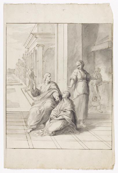 Jésus chez Marthe et Marie (recto) ; Esquisses de figures (verso), Vuez, Arnould de