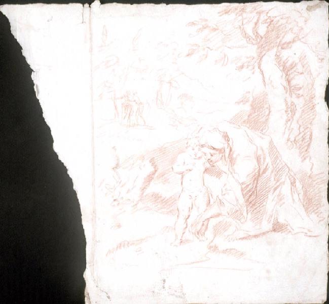 Femme et enfant dans un paysage et deux figures au fond (recto) ; Christ montrant sa plaie (verso), Vuez, Arnould de