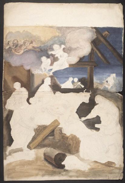 Adoration des bergers (recto) ; Etude (verso), Vuez, Arnould de