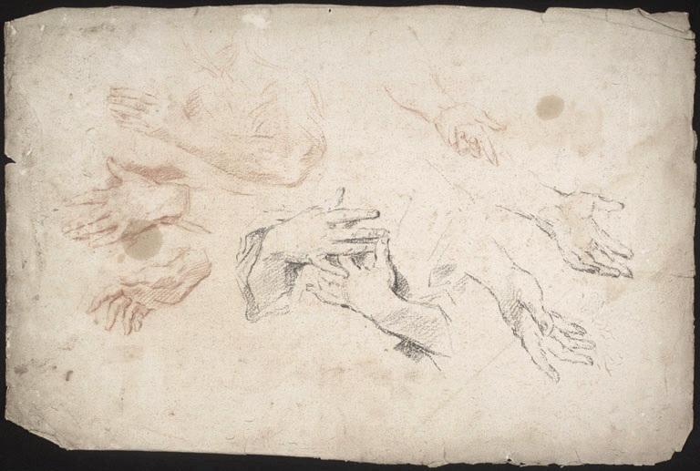 Etude de bras et de mains (recto) ; Trois putti et deux têtes de chérubins (verso), Vuez, Arnould de