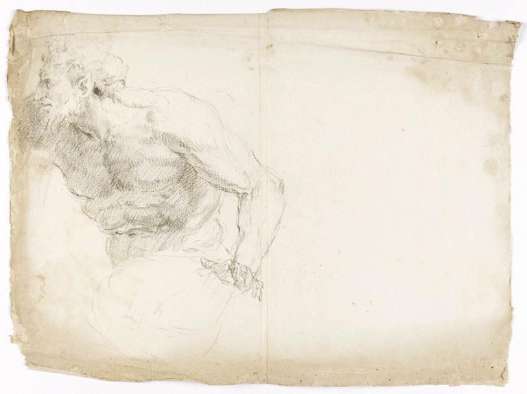 Homme barbu, torse nu (recto) ; Etude de drapé (verso), Vuez, Arnould de