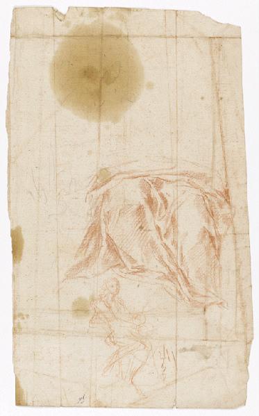 Une figure assise, une figure portant des fardeaux (recto) ; Draperie et une figure (verso), Vuez, Arnould de