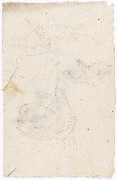 Homme nu assis, deux études de femmes assise de face, étude partielle d'homme nu (pierre noire) (recto) ; Etude de torse et jambes, homme nu (verso), Vuez, Arnould de