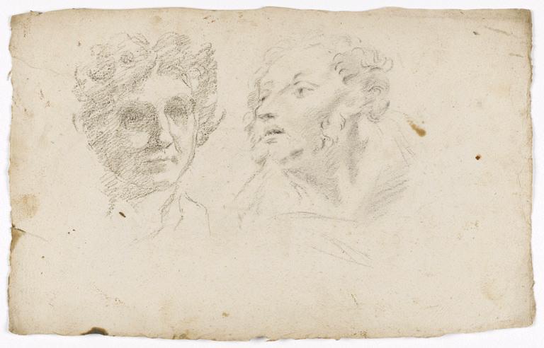 Tête de face, homme barbu en buste, tourné vers la gauche (recto) ; Etude de draperie et d'une main (verso), Vuez, Arnould de