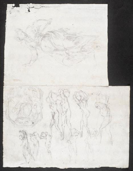 Femme debout tenant un objet pointu de main gauche composition octogonale, étude de figures debout portant un fardeau, Vuez, Arnould de