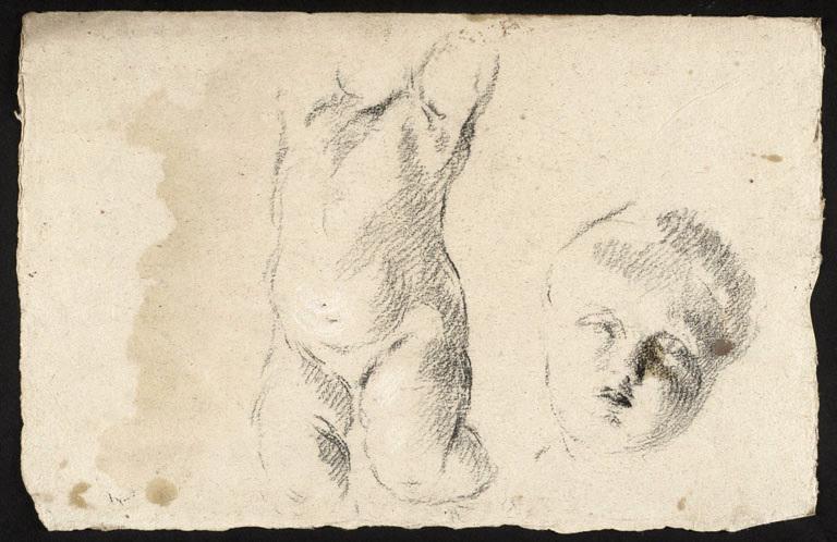 Tête d'enfant, corps d'enfant (recto) ; Etude de femme vue à mi-corps de profil à gauche (verso), Vuez, Arnould de