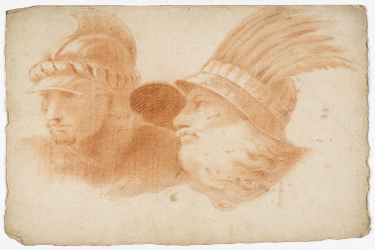 Etude de deux têtes casquées, dont une à plume, Vuez, Arnould de