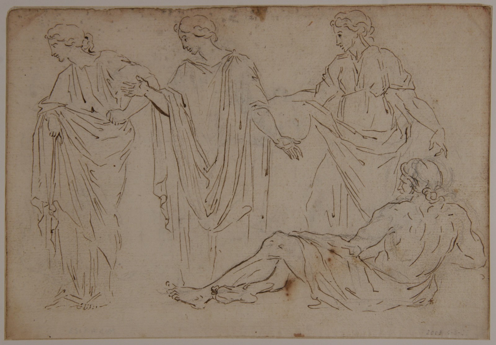 Etude de 4 personnages d'après l'antique (recto); Etude d'animaux (verso), Vuez, Arnould de, 1644,1720