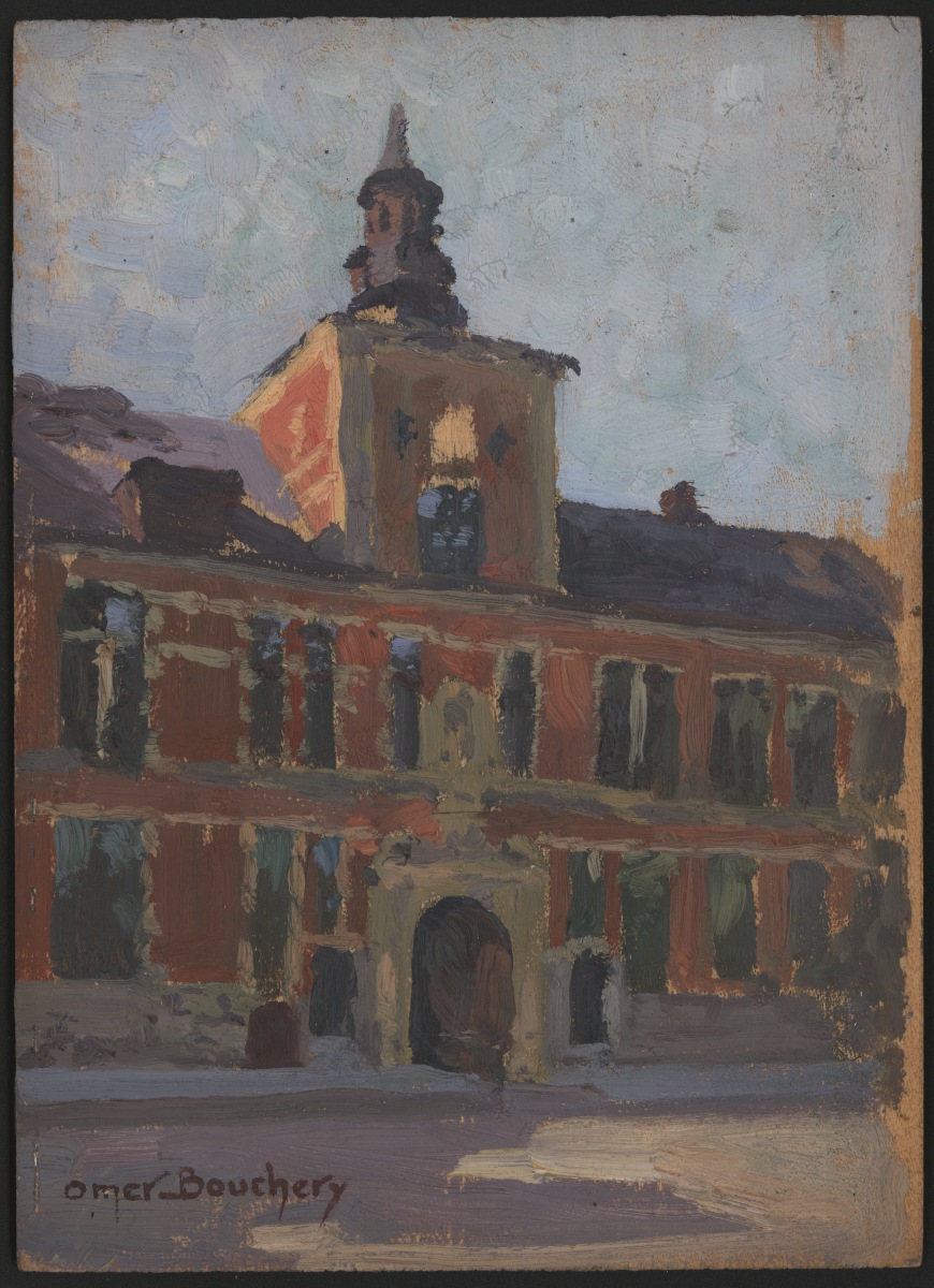 Hospice Comtesse : cour d'Honneur ; Vue sur le campanile, Omer Bouchery, 1928