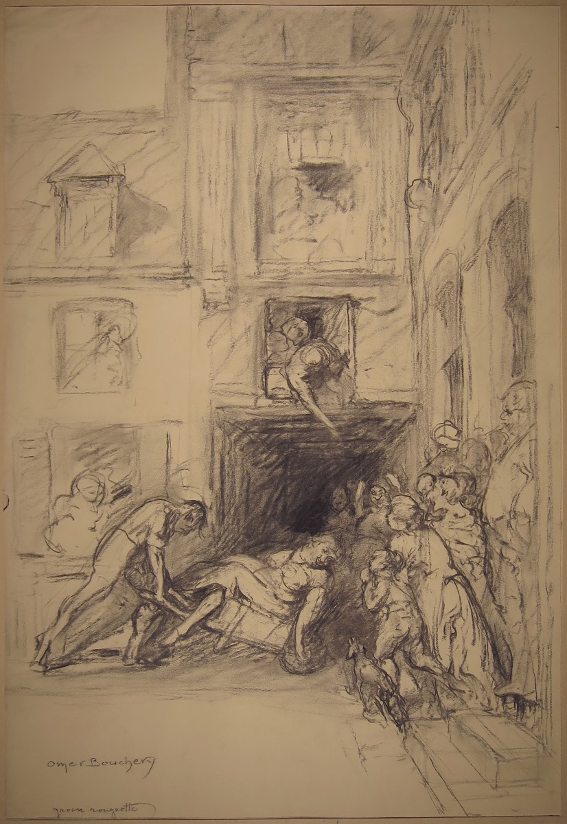 Grosse Rougeotte ; Personnage croqué ; Dessin humoristique, Omer Bouchery, 1938 vers